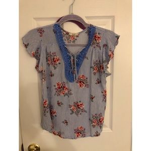 Blue pin striped/floral blouse